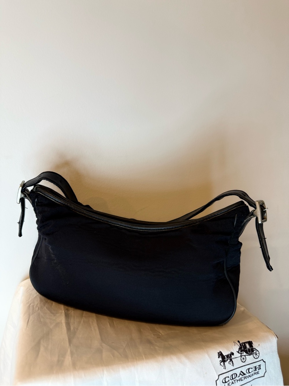 Vintage Coach (90’s) Leather/Nylon Structured Shoulder Bag- Black